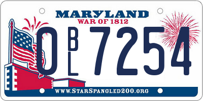 MD license plate 0BL7254