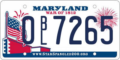 MD license plate 0BL7265