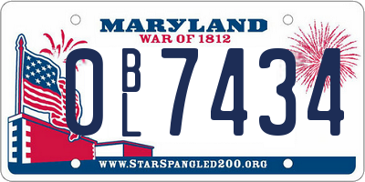 MD license plate 0BL7434