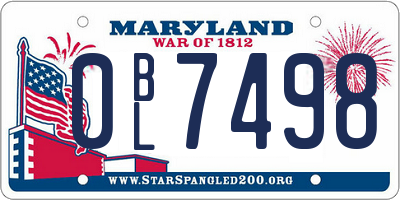 MD license plate 0BL7498