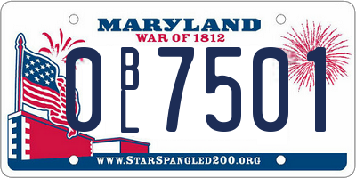 MD license plate 0BL7501