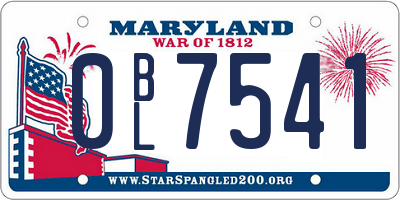 MD license plate 0BL7541