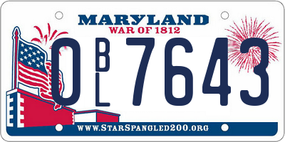 MD license plate 0BL7643