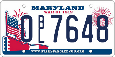 MD license plate 0BL7648