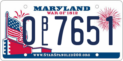 MD license plate 0BL7651