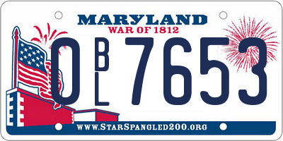 MD license plate 0BL7653