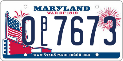 MD license plate 0BL7673