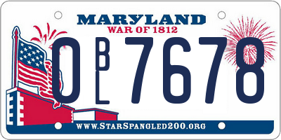 MD license plate 0BL7678