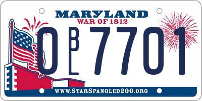 MD license plate 0BL7701