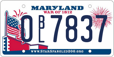 MD license plate 0BL7837