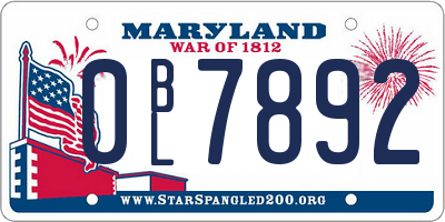 MD license plate 0BL7892