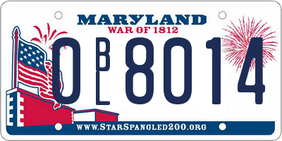 MD license plate 0BL8014