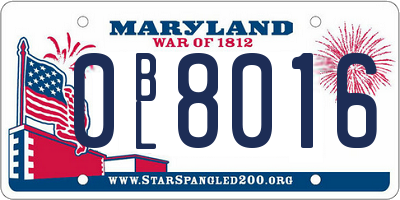 MD license plate 0BL8016