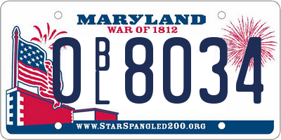 MD license plate 0BL8034