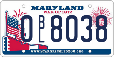 MD license plate 0BL8038
