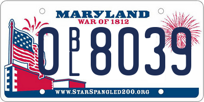 MD license plate 0BL8039