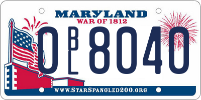 MD license plate 0BL8040
