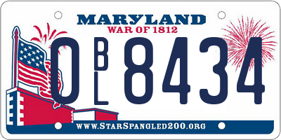MD license plate 0BL8434