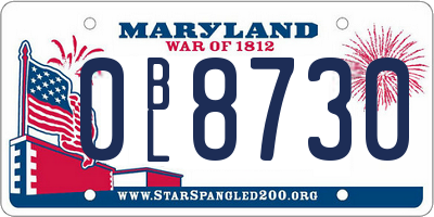 MD license plate 0BL8730