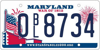 MD license plate 0BL8734