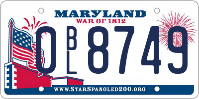 MD license plate 0BL8749