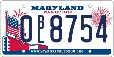 MD license plate 0BL8754
