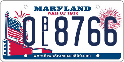 MD license plate 0BL8766