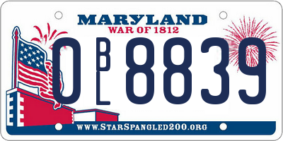 MD license plate 0BL8839