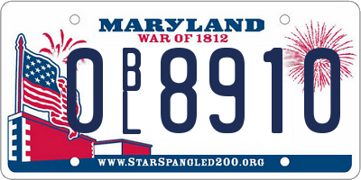 MD license plate 0BL8910