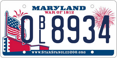 MD license plate 0BL8934