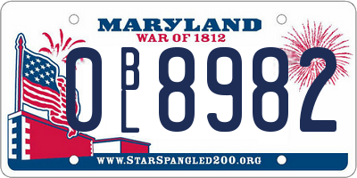 MD license plate 0BL8982