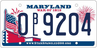MD license plate 0BL9204