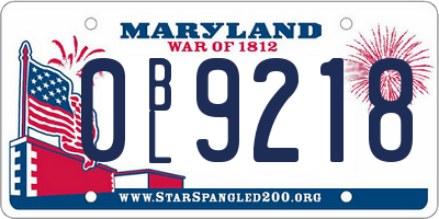 MD license plate 0BL9218