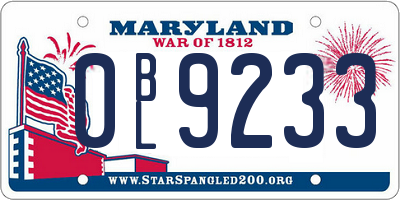 MD license plate 0BL9233