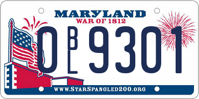 MD license plate 0BL9301