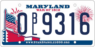 MD license plate 0BL9316