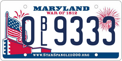 MD license plate 0BL9333