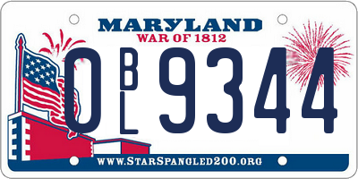 MD license plate 0BL9344