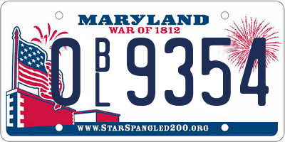 MD license plate 0BL9354