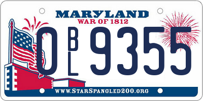 MD license plate 0BL9355