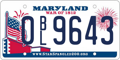 MD license plate 0BL9643