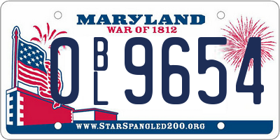 MD license plate 0BL9654