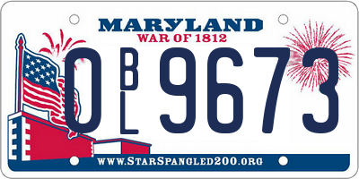 MD license plate 0BL9673