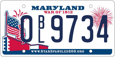 MD license plate 0BL9734