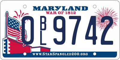 MD license plate 0BL9742
