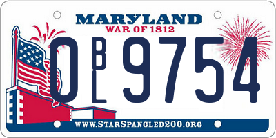 MD license plate 0BL9754
