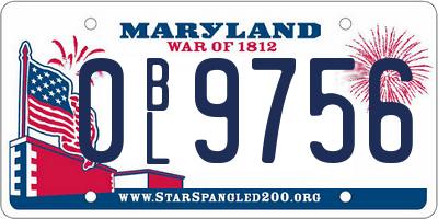 MD license plate 0BL9756