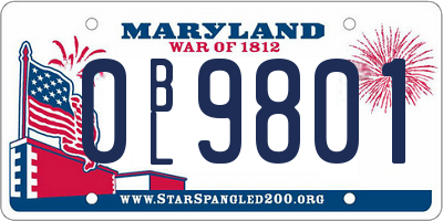 MD license plate 0BL9801