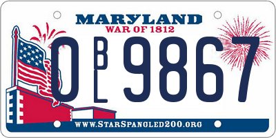 MD license plate 0BL9867