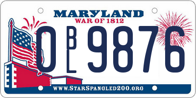 MD license plate 0BL9876